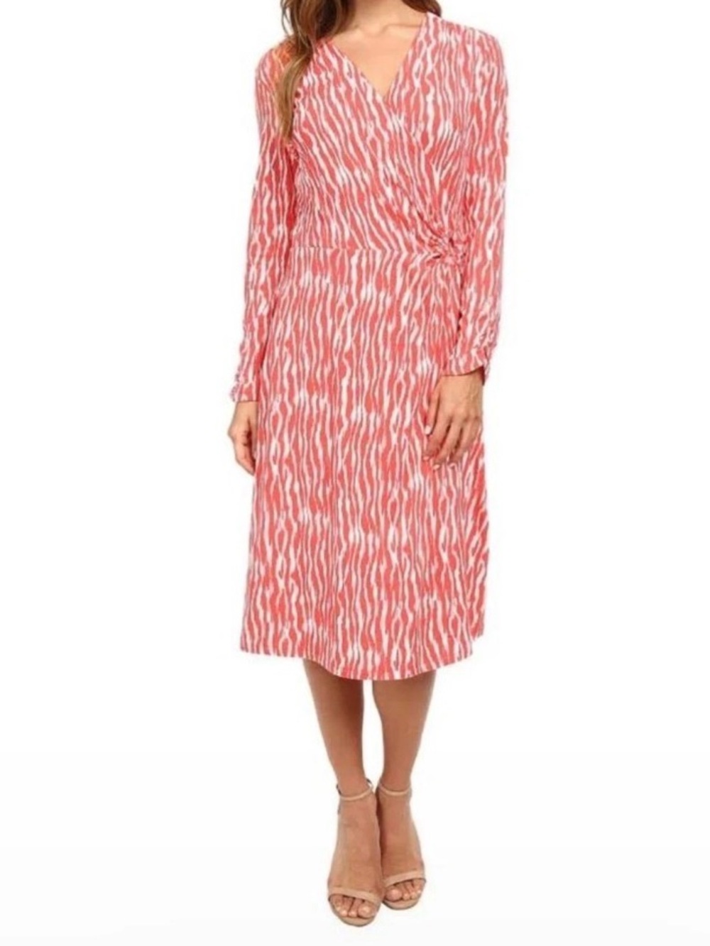 Pendleton Breezeway Dress Faux Wrap Ikat Coral Pink White Spring Summer Size M